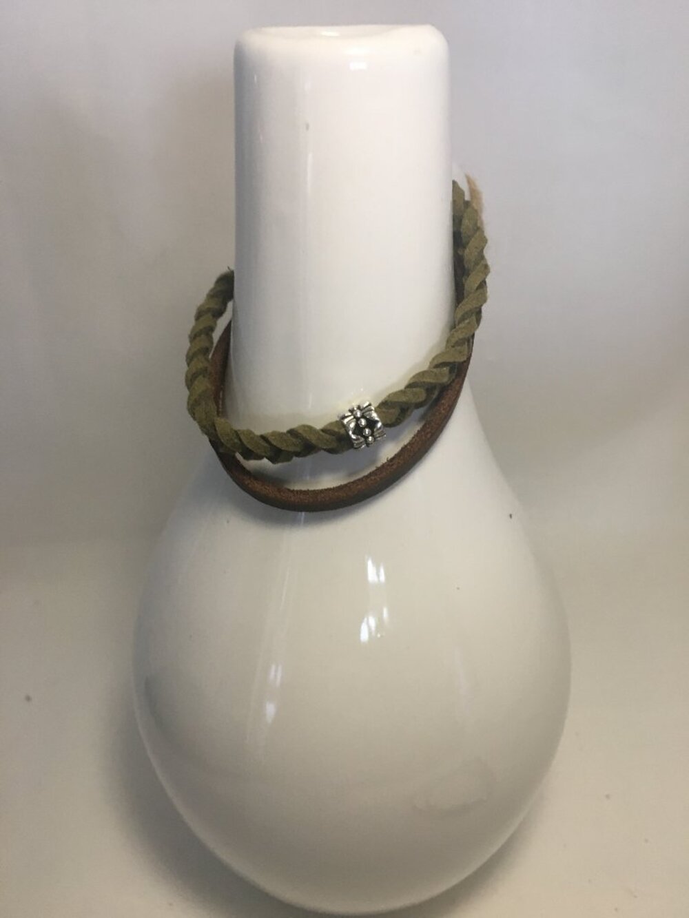 Handmade Leather & Braided Cord Bracelet w/ Silver Cowboy Boot Charm